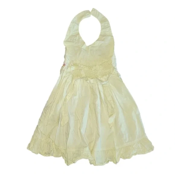 BLUEBERI BOULEVARD Yellow Halter Button Dress with Embroidered Flowers - Picture 5 of 7